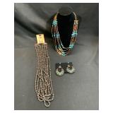 Beaded ï¿½Brass-Toned Turquoise Jewelry with Earring