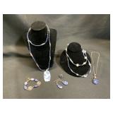 Blue Beaded Jewelry with Silver Details