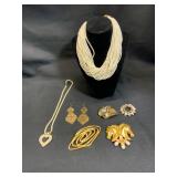 Jewelry Lot with Necklaces, Brooches, and Earrings