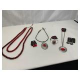 Red and Silver Jewelry Set