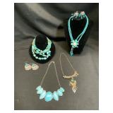 Faux Turquoise Jewelry Lot: 4 Necklaces & 2 Earrin