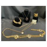 Gold-Toned Jewelry Lot with Cameo Cuff