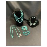 Faux Turquoise Jewelry Set with Cross Details