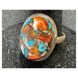 Turquoise and Spiny Oyster Ring, Sterling Silver