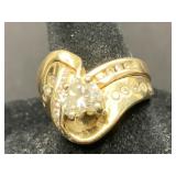 Vtg 1Carat Fluted Swirling 14K Y. G. w 22 Diamonds