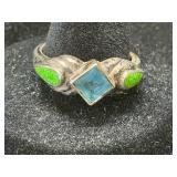 Silver Ring with Blue Topaz and Turquoise
