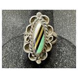 Zuni Silver Ring with Turquoise Inlay