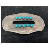 Silver Tone Belt Buckle with Turquoise Cabochons