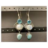 Sterling Silver Larimar, Topaz & Moonstone Dangle