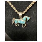 Vintage Sterling Silver Turquoise & Opal Horse Pen