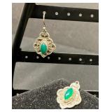 Sterling Silver- Earrings with Green Stones
