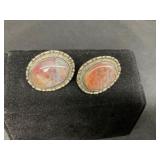 Vintage Oval Clip-On Earrings with Jasper