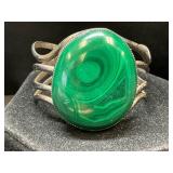 Navajo Silver Cuff Bracelet with Malachite