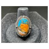 Oval Oyster Copper Turquoise Sterling Silver Ring