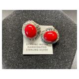 Zuni Red Coral Sterling Silver Earrings
