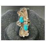 Silver Ring with Turquoise Stones, Size 6