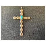 Vintage Zuni Sterling Silver Turquoise Cross