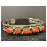 Navajo Coral and Sterling Silver Cuff