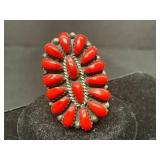 Navajo Coral Cluster Ring By Justina Wilson