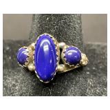 Navajo Sterling Ring with 3 Blue Lapis Lazuli Cabo