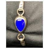 Sterling Silver Hinged Bracelet with Blue Lapis La