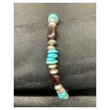 Sterling Silver Bracelet with Garnet and Turquoise
