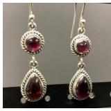 Sterling Silver Garnet Drop Earrings