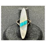 Silver Marquis Ring w/Turquoise & Mother of Pearl