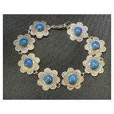 Lapis and Sterling Silver Floral Bracelet