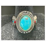 Silver and Turquoise Ring with Inlay