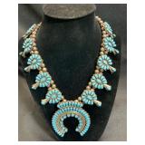 Sterling Silver and Turquoise Squash Blossom Neckl