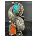 Native American Ring with Turquoise and Coral