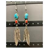 Vintage Navajo Sterling Feather Earrings