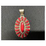 Vintage Zuni Coral Sterling Silver Pendant