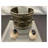 Vintage Tribal Cuff and Navajo Onyx Earrings