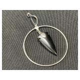 Black Onyx Arrowhead in Silver Hoop Pendant