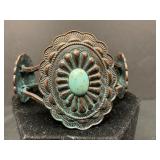 Vintage Copper Cuff Bracelet with Turquoise