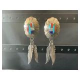 Navajo or Zuni Silver Earrings w/Inlay