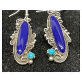 Sterling Silver Drop Earrings with Lapis & Turquis