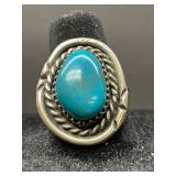 Navajo Oval Sterling Silver Ring with Turquoise