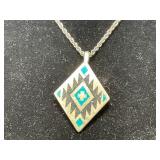 Sterling Silver Turquoise Onyx Pendant Necklace