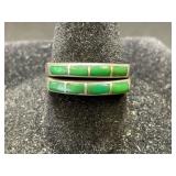 Zuni Malachite Inlay Stacking Rings, Size 6