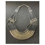 Layered Brass and Black Coral Beaded Collar