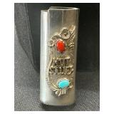 Silver Tone Lighter Cover with Inlays