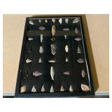 Framed Collection of 39 Stone Arrowheads