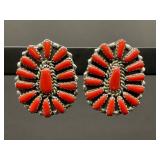 Vintage Coral Cluster Sterling Earrings by P.B.