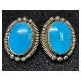 Deep Blue Turquoise and Silver Post Earrings