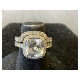 .925 Silver CZ Cushion Cut Ring Set