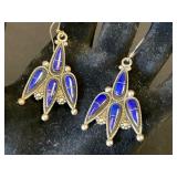 Sterling Silver Navajo Lapis Dangle Earrings