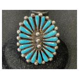 Zuni Turquoise Cluster Sterling Silver Oval Ring